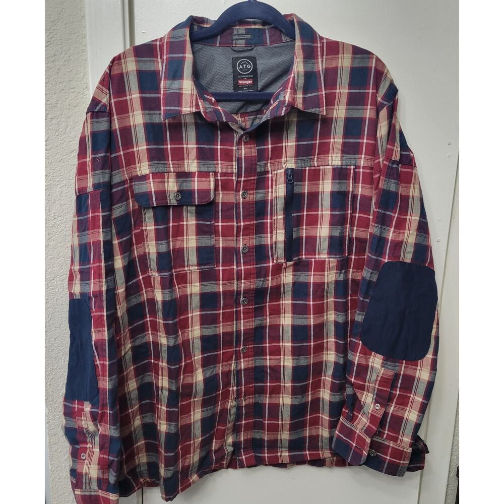 Wrangler ATG Shirt Mens XXL Long Sleeve Button Up Regular Fit Red Organic Cotton